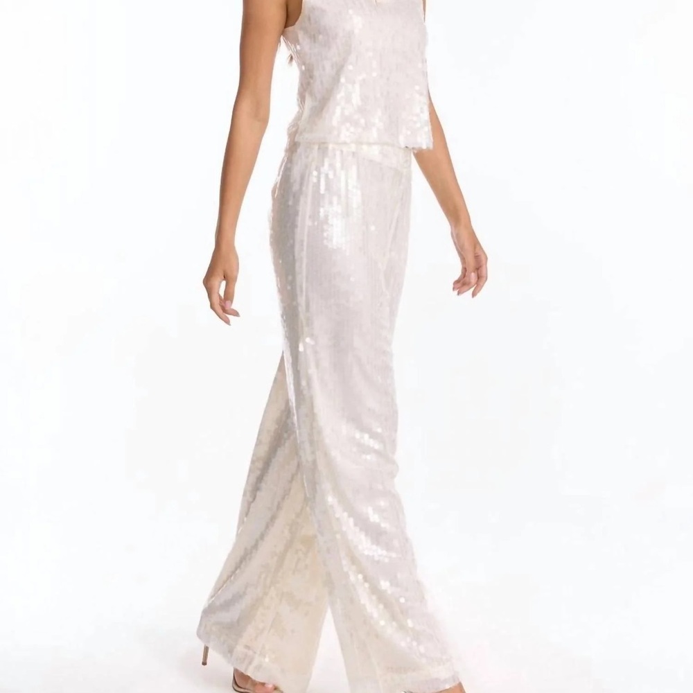 The Noli Shop Sequin Alba Pants and Tank Top Matching Set in Pearl - Size M/L - Picture 3 of 4